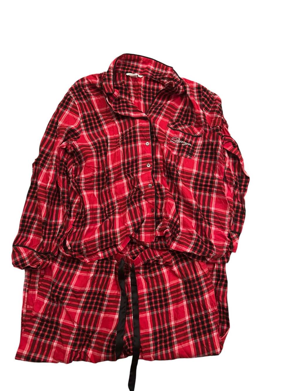 Victoria's Secret Embroidered Plaid Flannel Button-Down Pajama Set